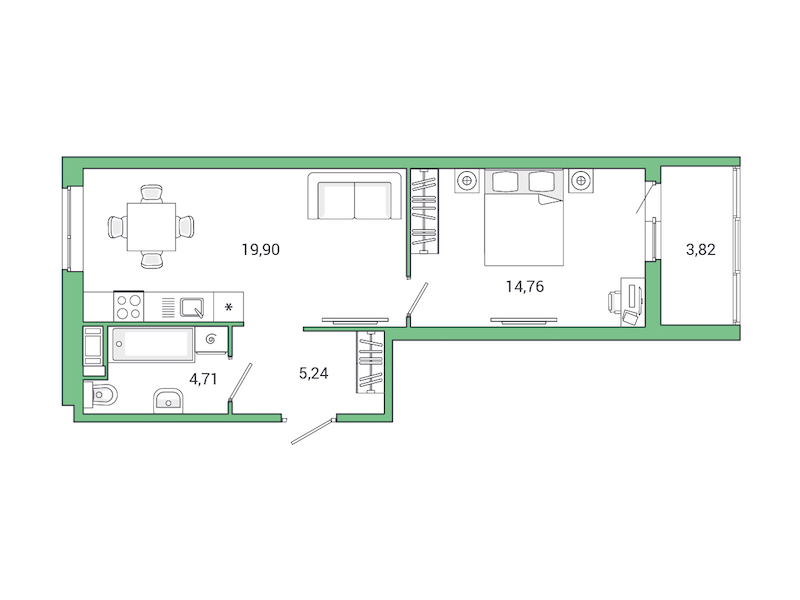1-комнатная квартира 48.43 м², 1/10 эт., ЖК «Jaanila Drive»
